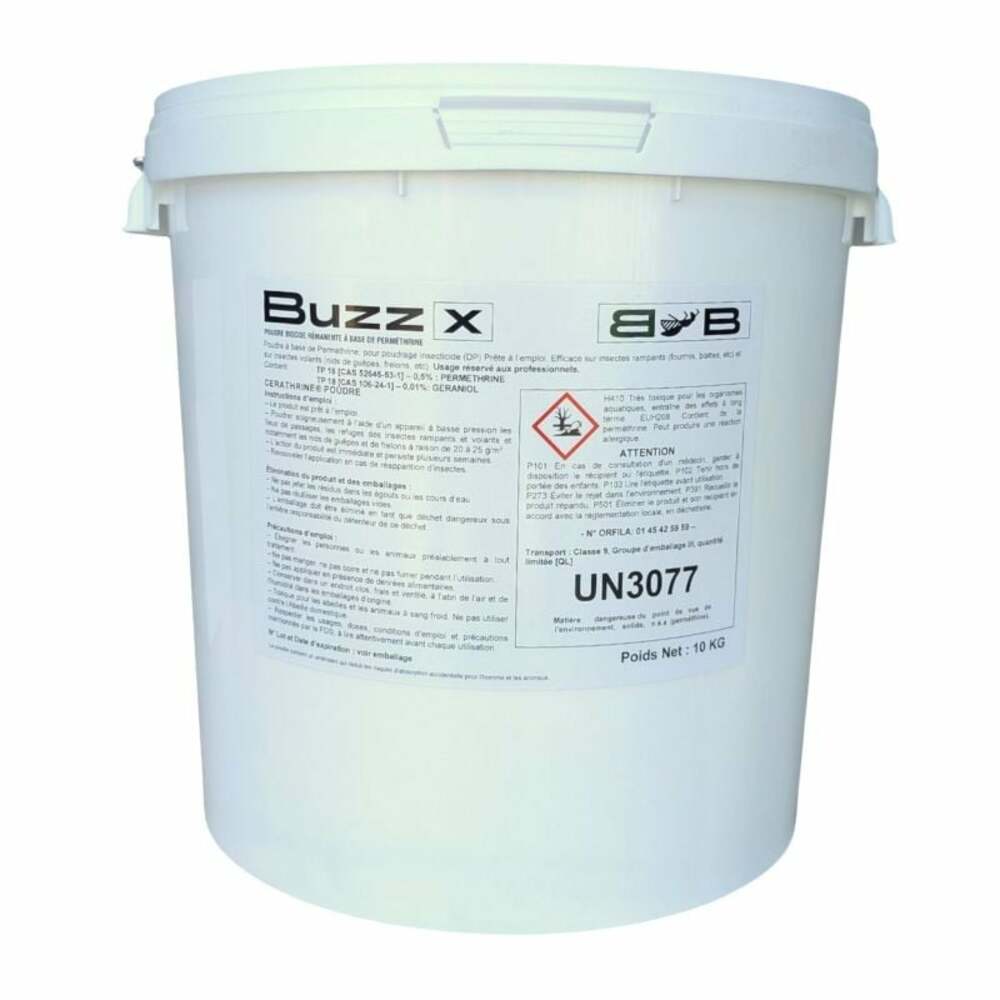 BuzzX – Poudre insecticide à la perméthrine 0,5 % pour la destruction des nids de frelons et guêpes