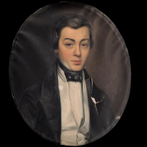 Avant restauration complète d'un portrait de jeune homme (portrait de famille)